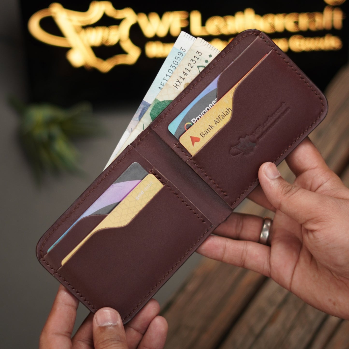 No.55 classic full stitched bifold wallet Burgandy color