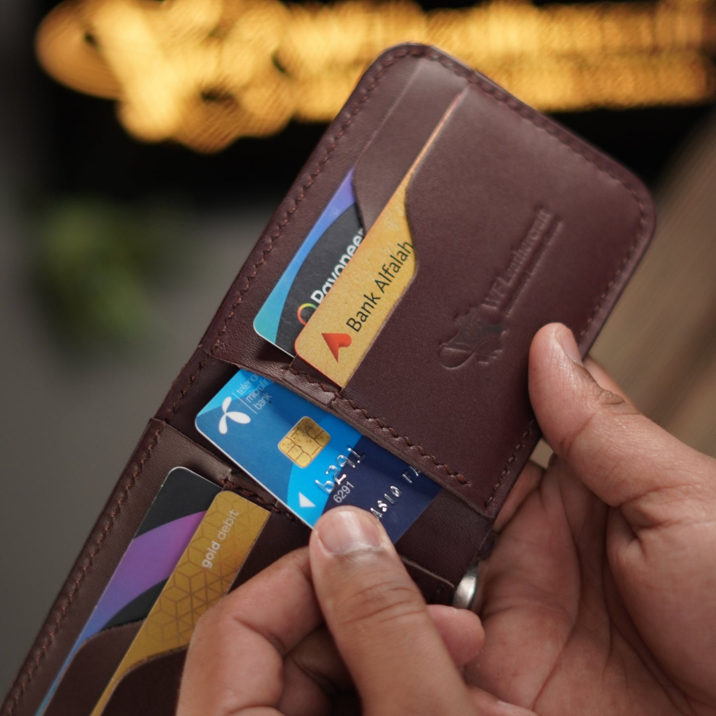 No.55 classic full stitched bifold wallet Burgandy color