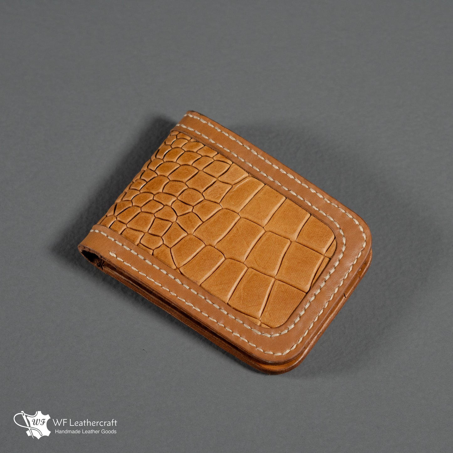 No.55 classic Bifold Leather Wallet (Tan color with crocodile)