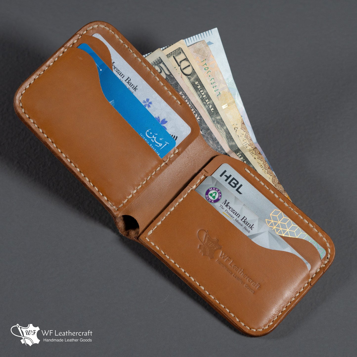 No.55 classic Bifold Leather Wallet (Tan color with crocodile)