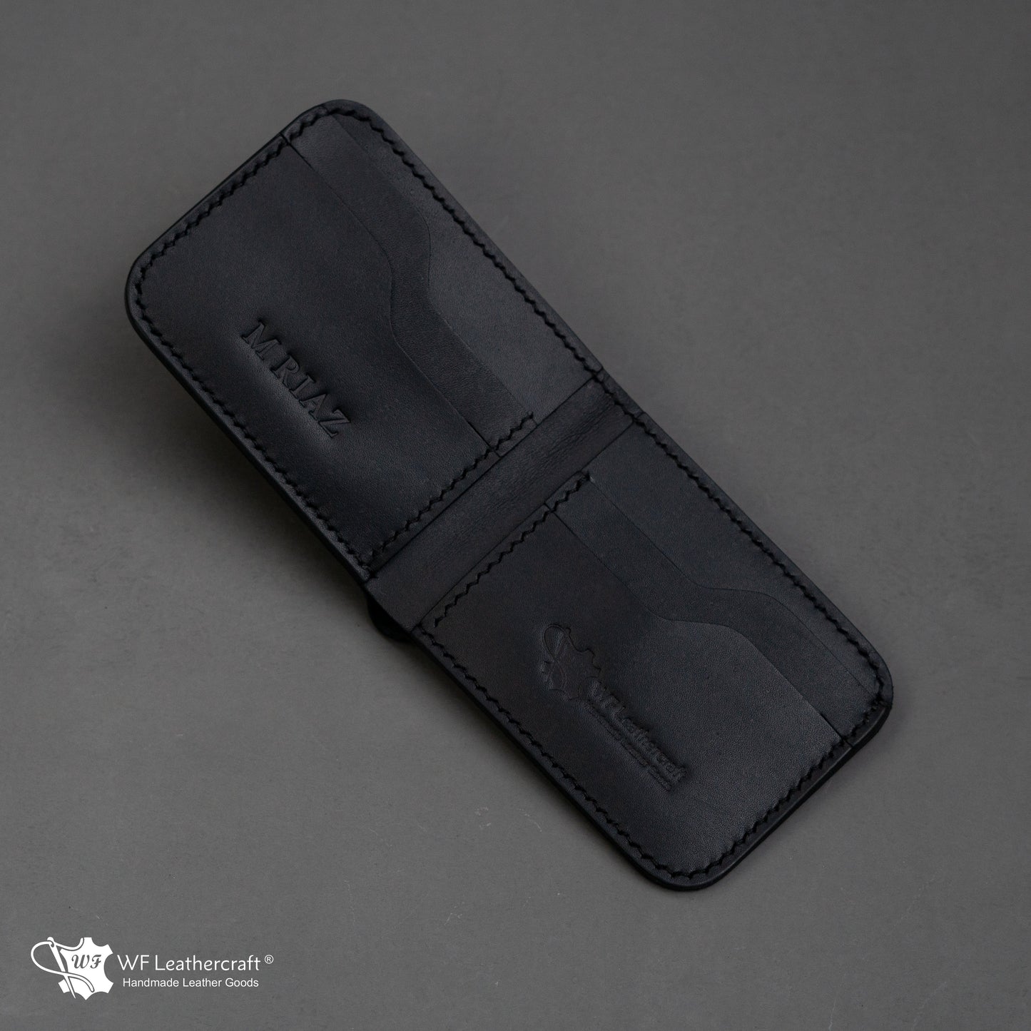 No.55 classic bifold wallet with two cash separation ( Black color )