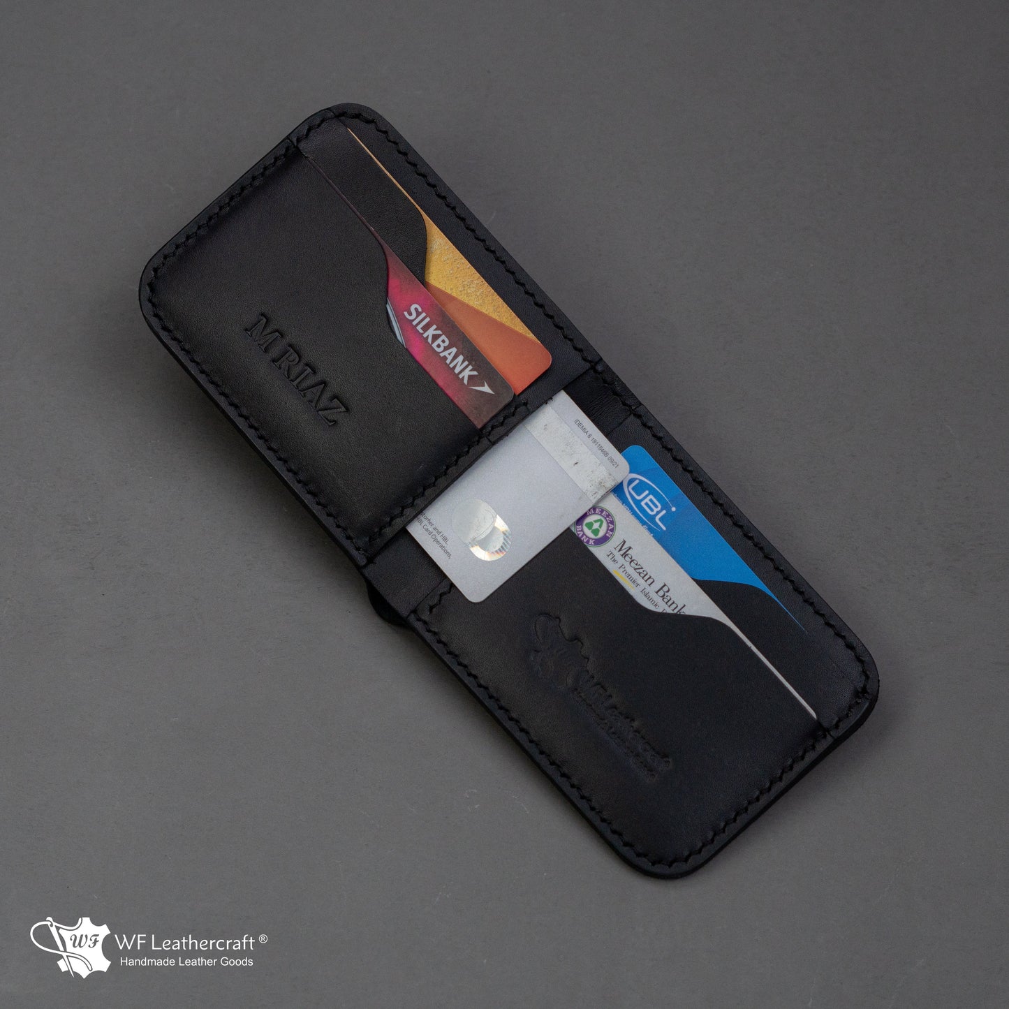 No.55 classic bifold wallet with two cash separation ( Black color )