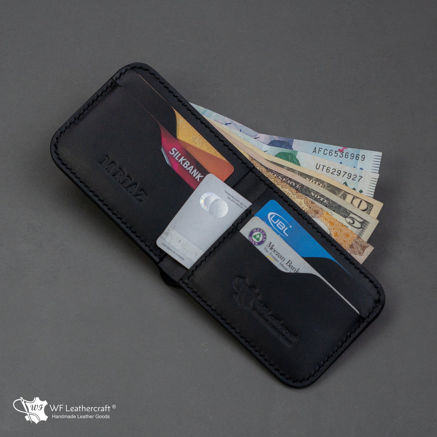 No.55 classic bifold wallet with two cash separation ( Black color )