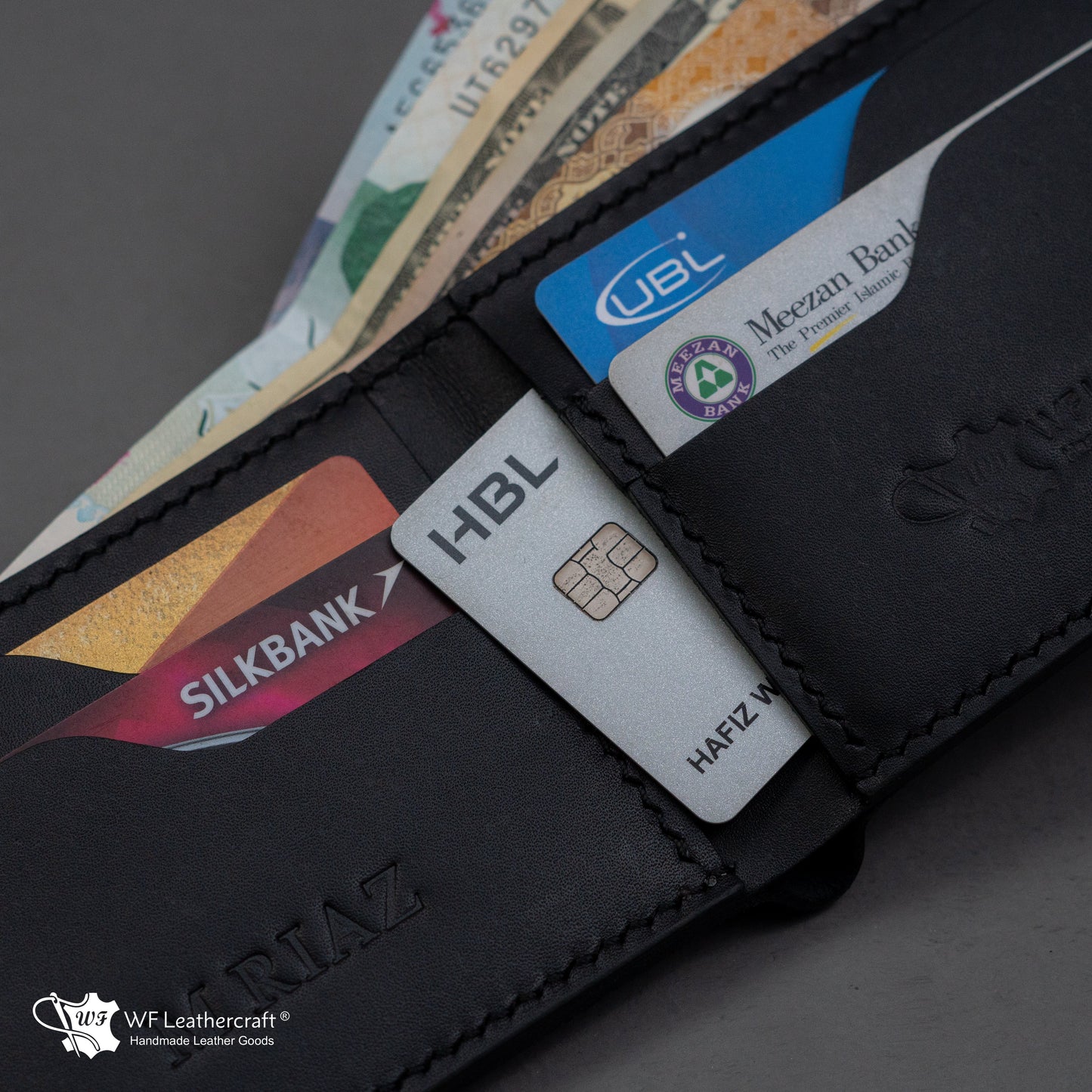 No.55 classic bifold wallet with two cash separation ( Black color )